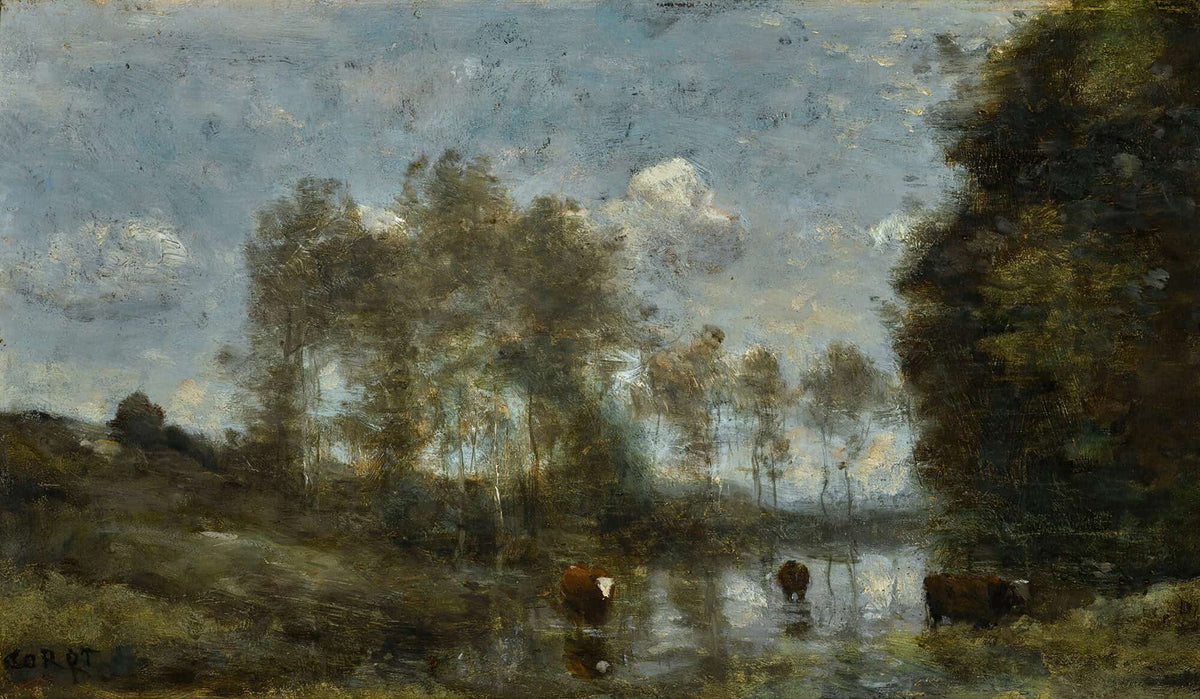 Trois Vaches Dans Un Marais by Jean Baptiste Camille Corot