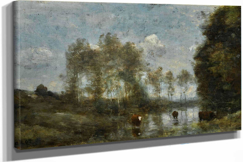Trois Vaches Dans Un Marais by Jean Baptiste Camille Corot