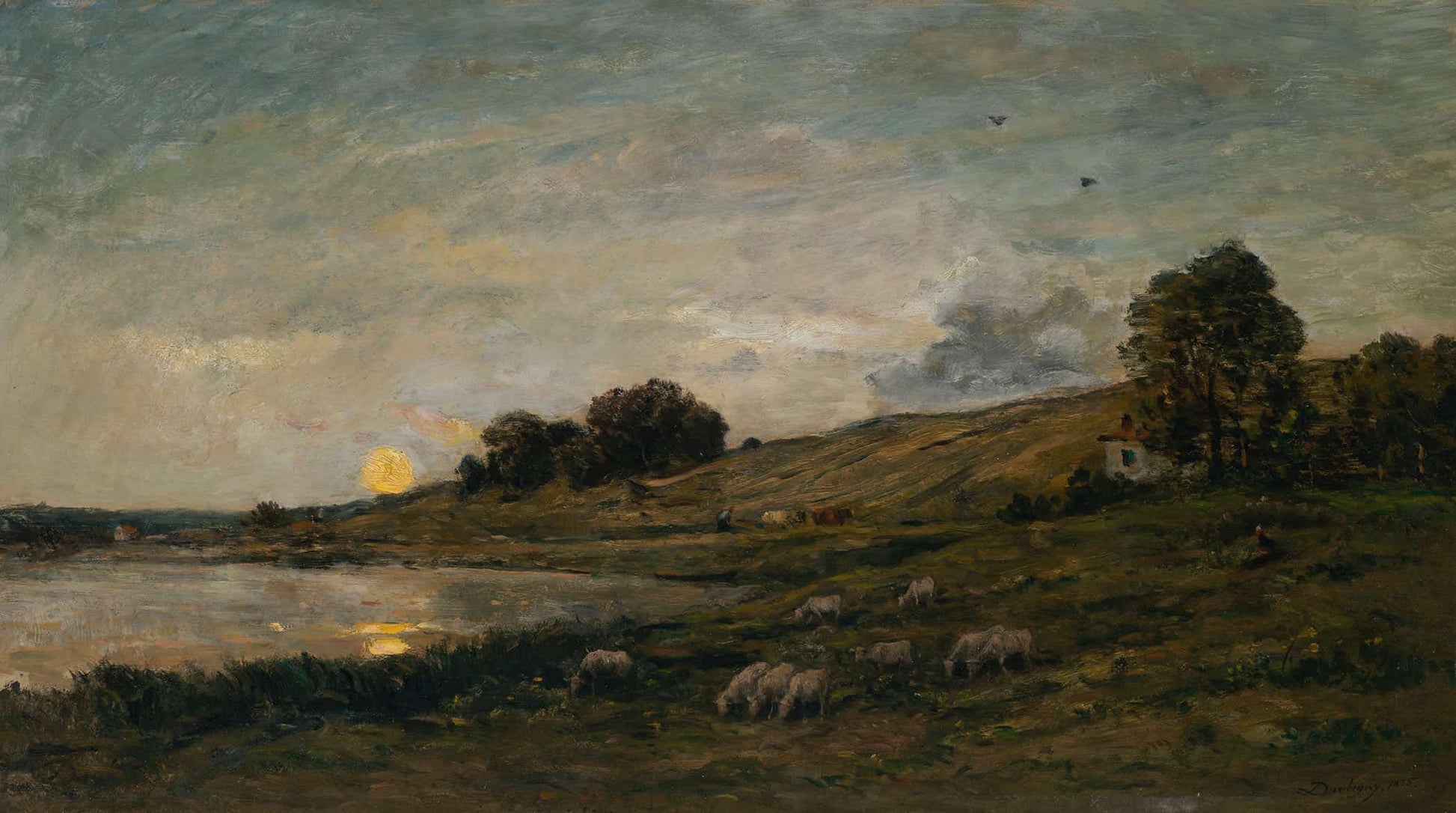 Troupeau De Moutons Au Bord De La Riviere by Charles Francois Daubigny
