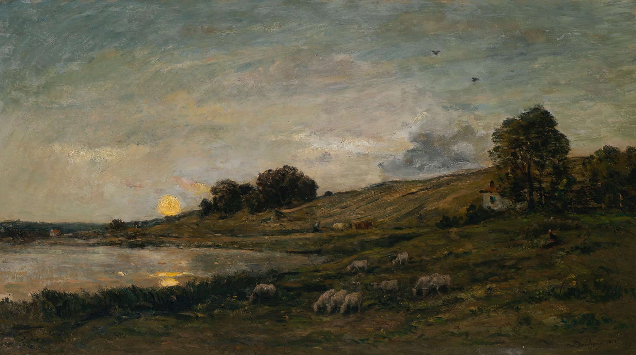 Troupeau De Moutons Au Bord De La Riviere by Charles Francois Daubigny