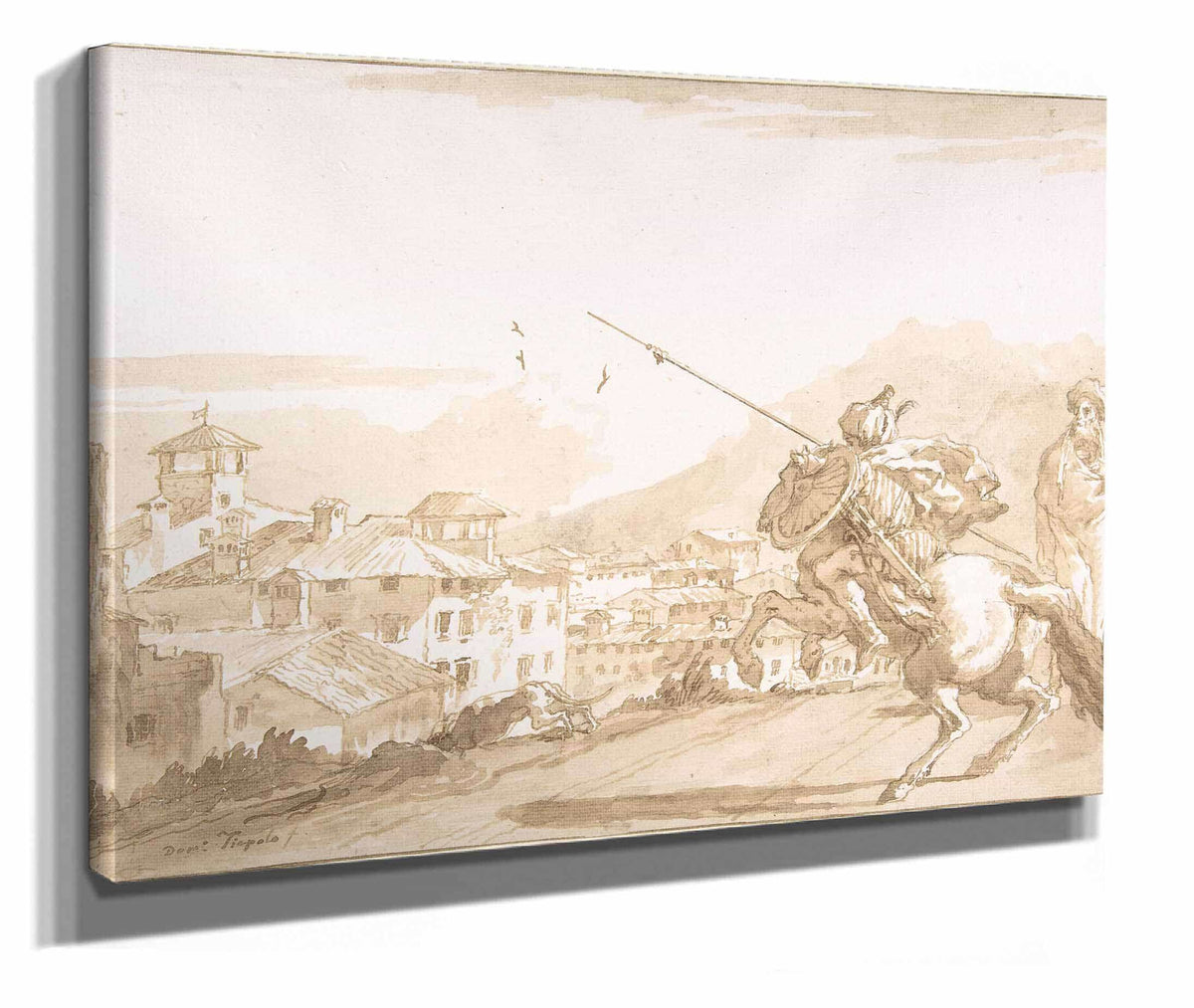 Turkish Lancer And Onlookers Approaching A Town  by Giovanni Domenico Tiepolo
