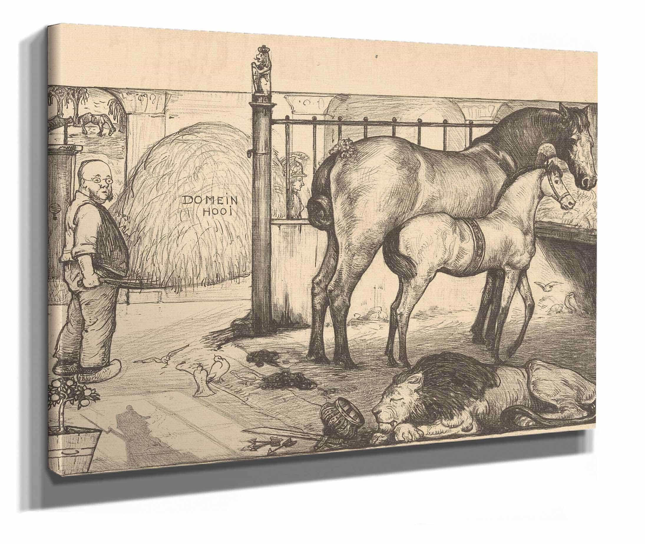 Twee Paarden Bij Een Hooiruif In Een Stal by Richard Nicolaus Roland Holst