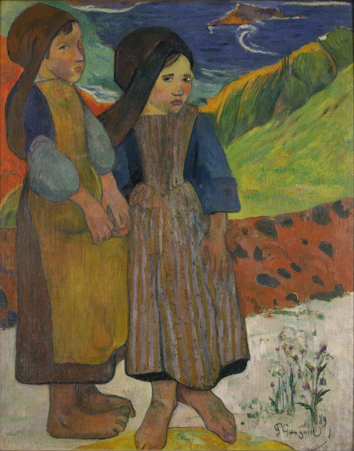 Two Breton Girls By The Sea by Paul Gauguin