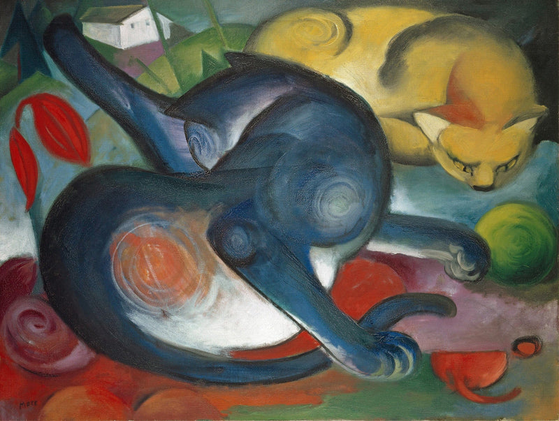 Two Cats Blue And Yellow by Franz Marc