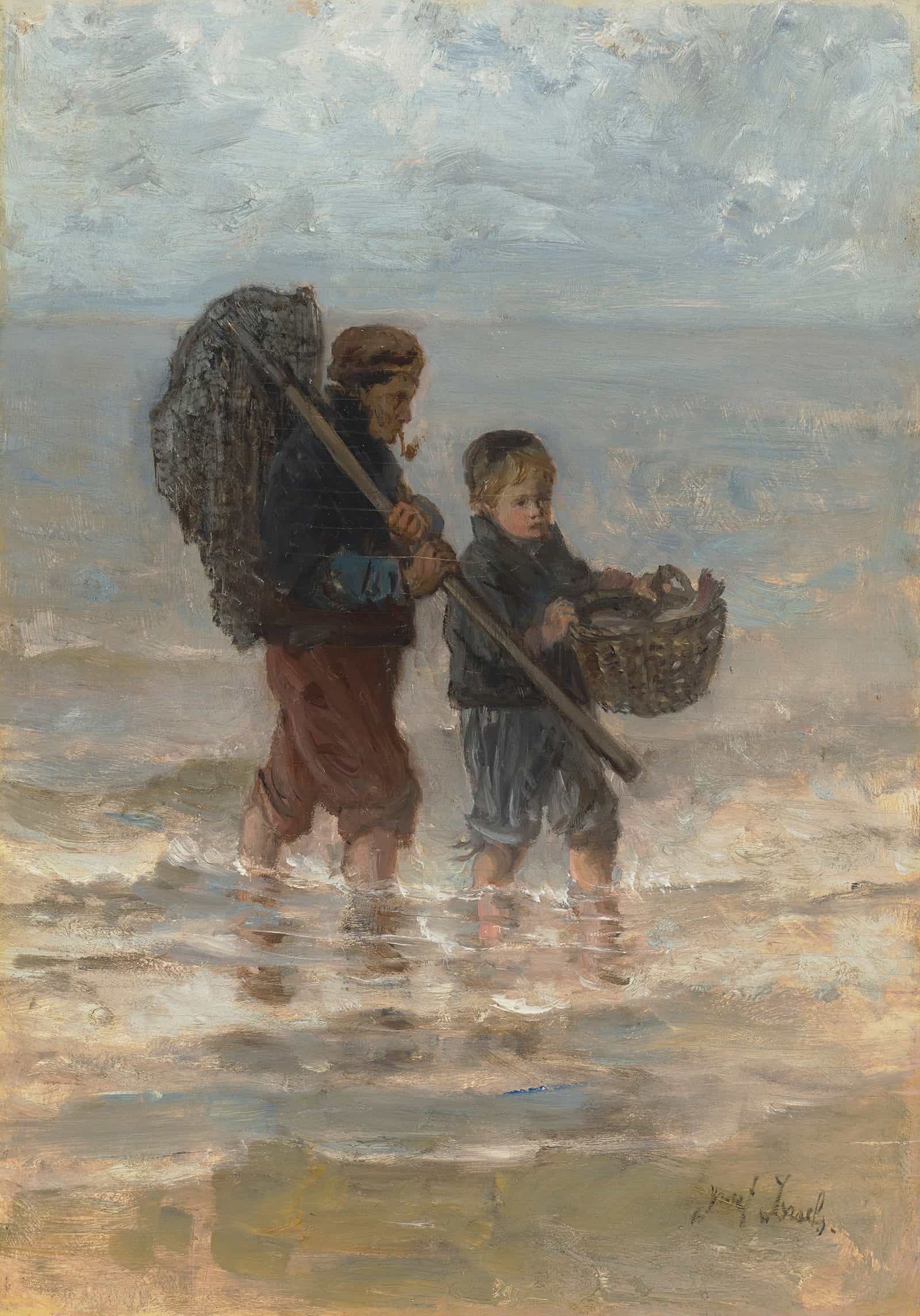 Two Children Wading by Jozef Israels