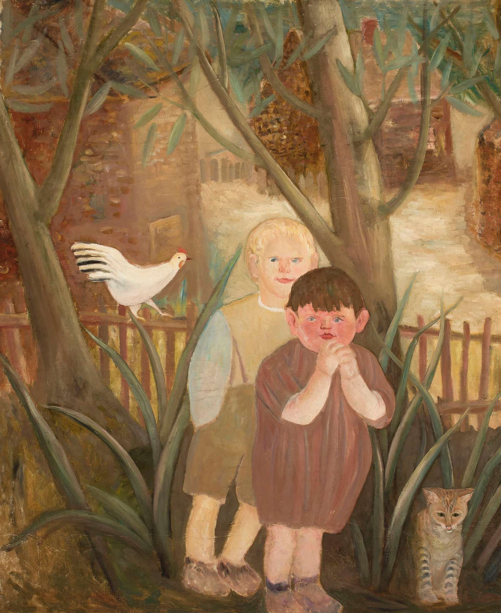 Two Children With A Cat by Tadeusz Makowski