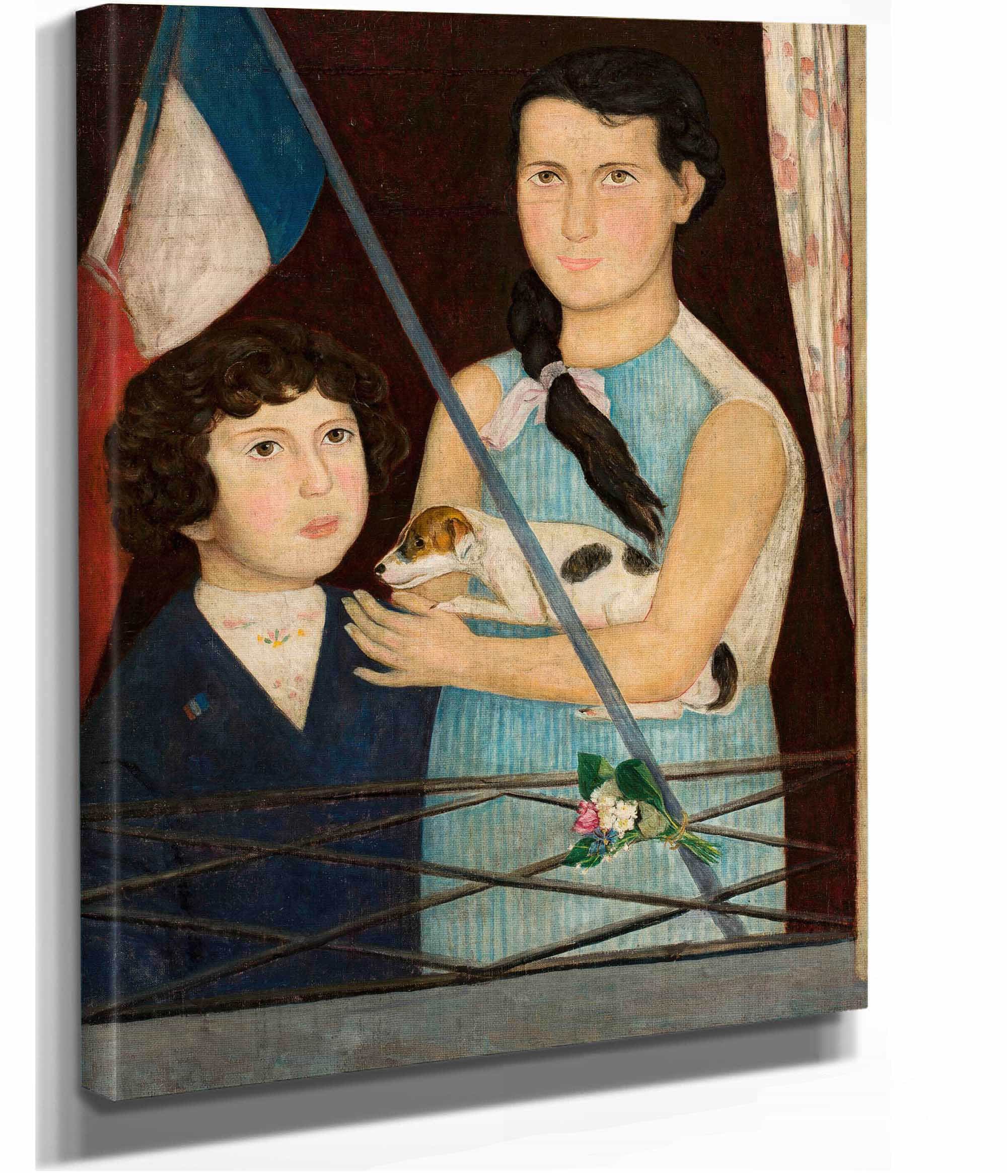 Two Children With A French Flag by Tadeusz Makowski