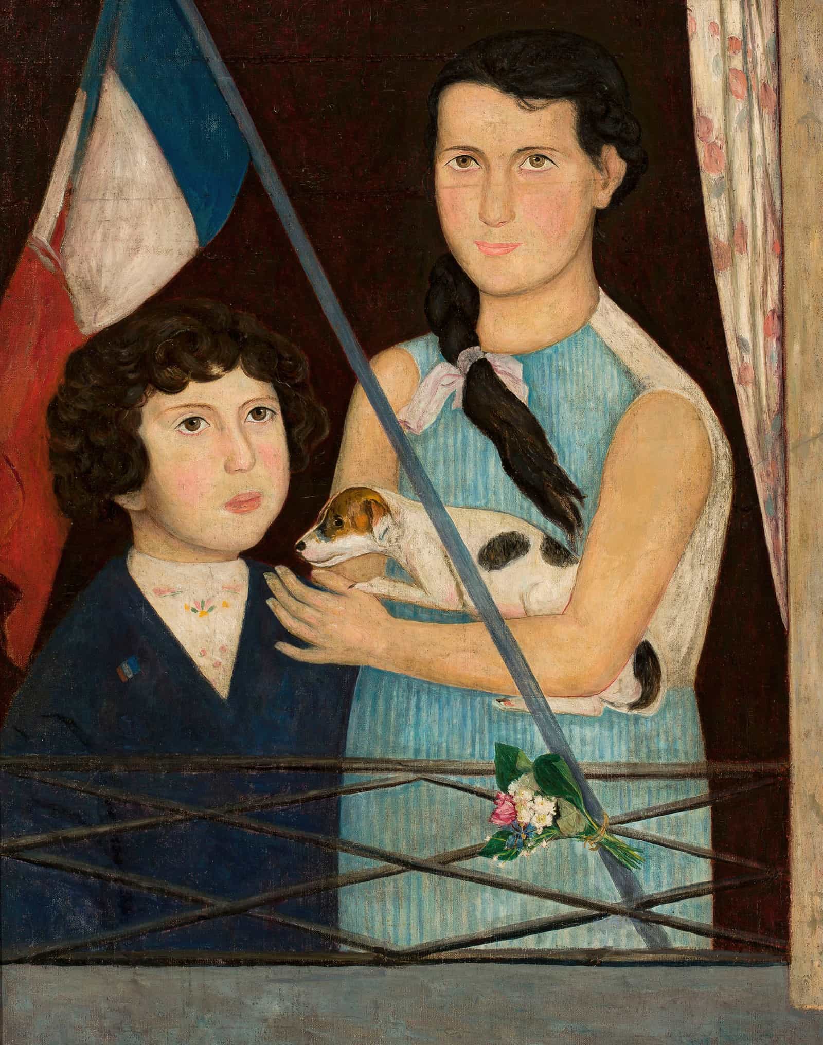 Two Children With A French Flag by Tadeusz Makowski