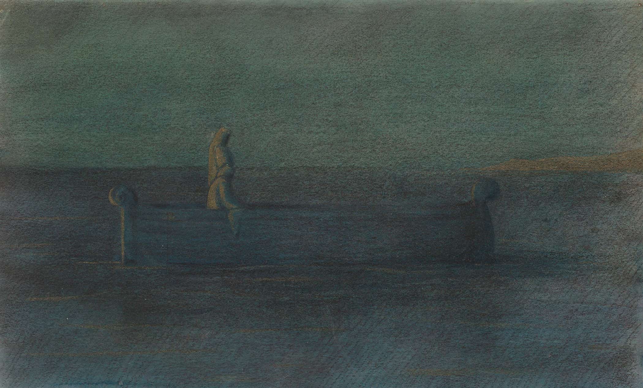 Two Cloaked Figures In A Boat   by Herbert Crowley