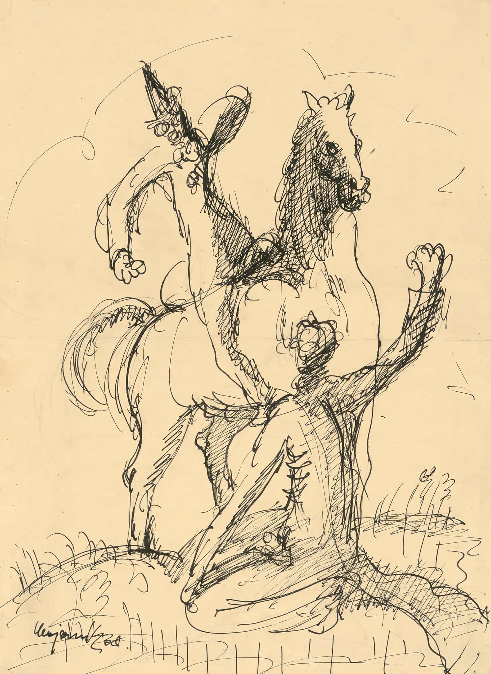 Two Clowns With A Horse by Cyprian Majernik