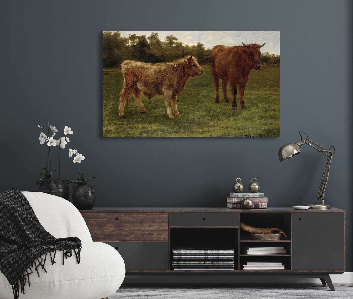 Two Cows Grazing by Rosa Bonheur