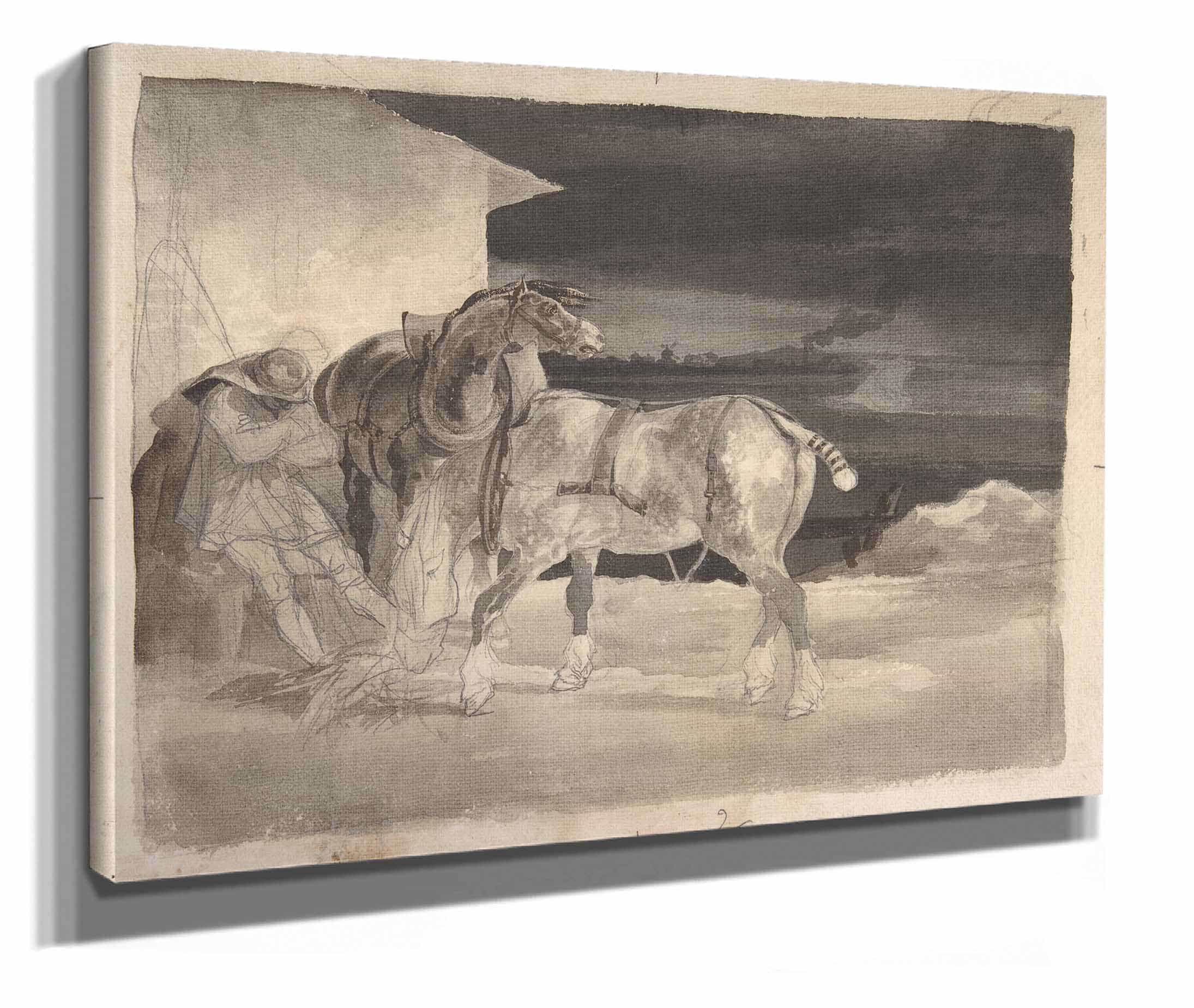 Two Draft Horses With A Sleeping Driver  by Theodore Gericault