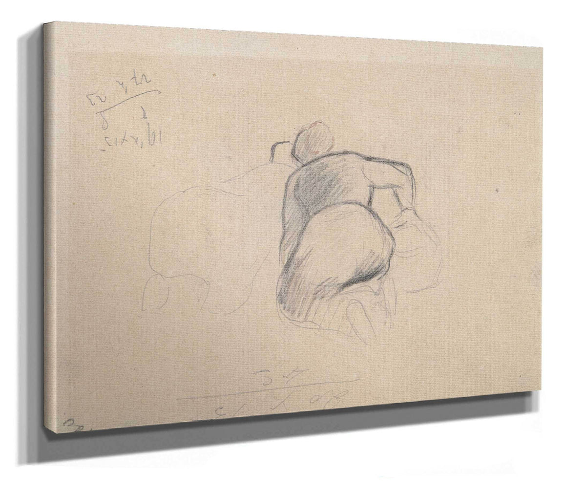 Two Farm Women Kneeling Mid To Late Th Century by Camille Pissarro