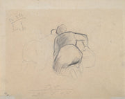 Two Farm Women Kneeling Mid To Late Th Century by Camille Pissarro