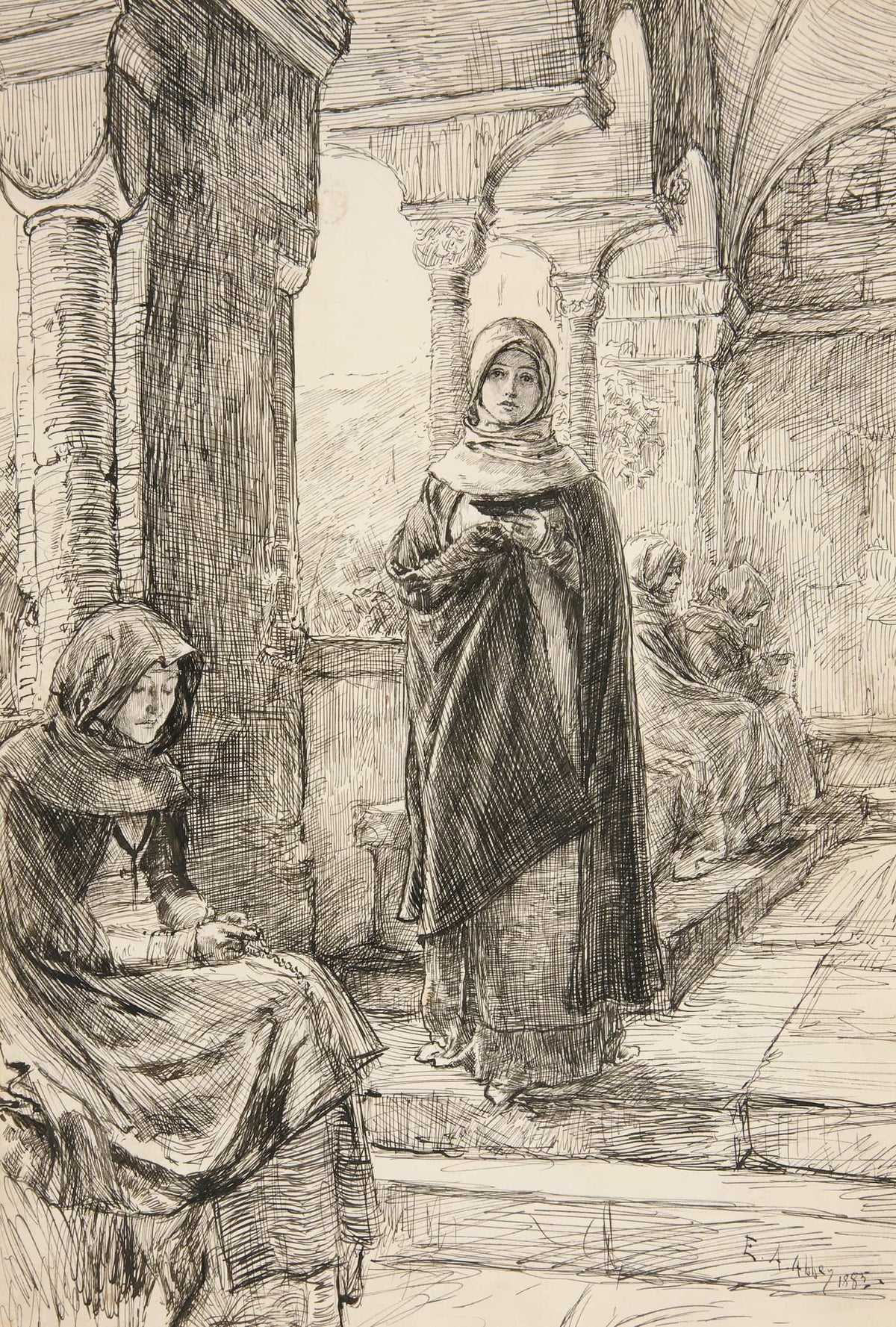 Two Female Figure In Cloister From The Cloister by Edwin Austin Abbey