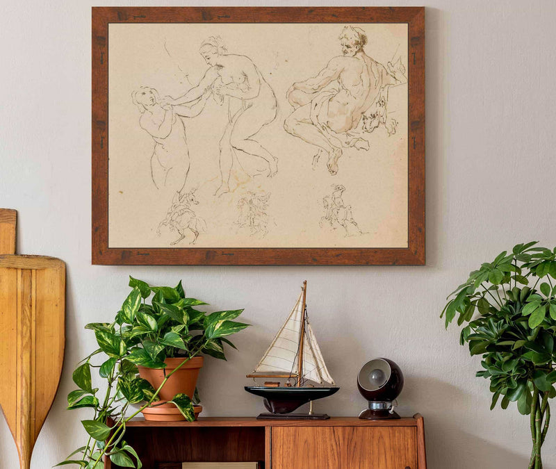 Two Female Nudes Seated Male Nude  by Thomas Sully