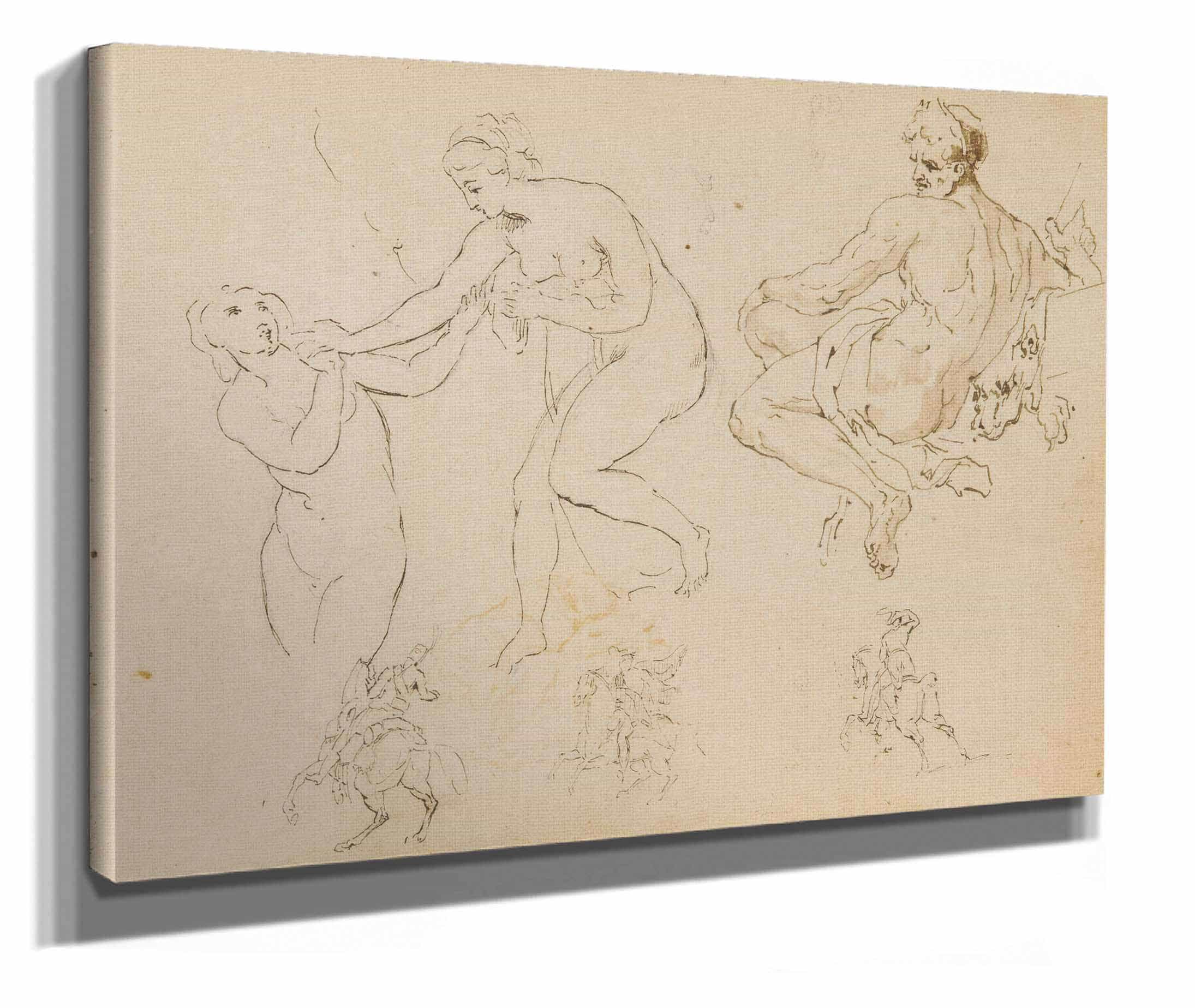 Two Female Nudes Seated Male Nude  by Thomas Sully