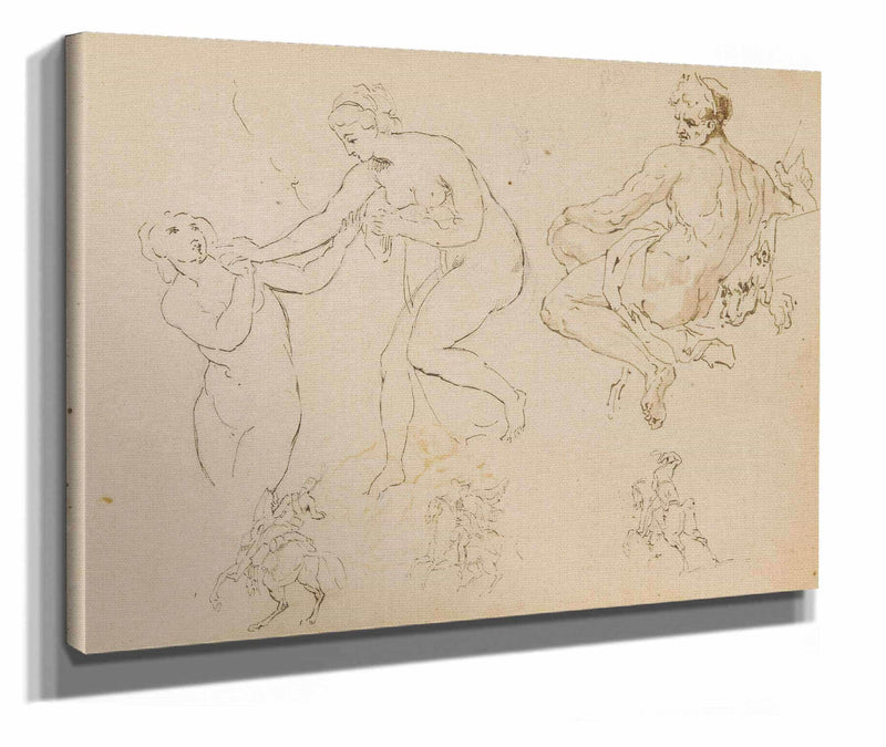 Two Female Nudes Seated Male Nude  by Thomas Sully