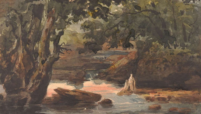 Two Figures In Stream Bordered By Large Trees by Thomas Sully