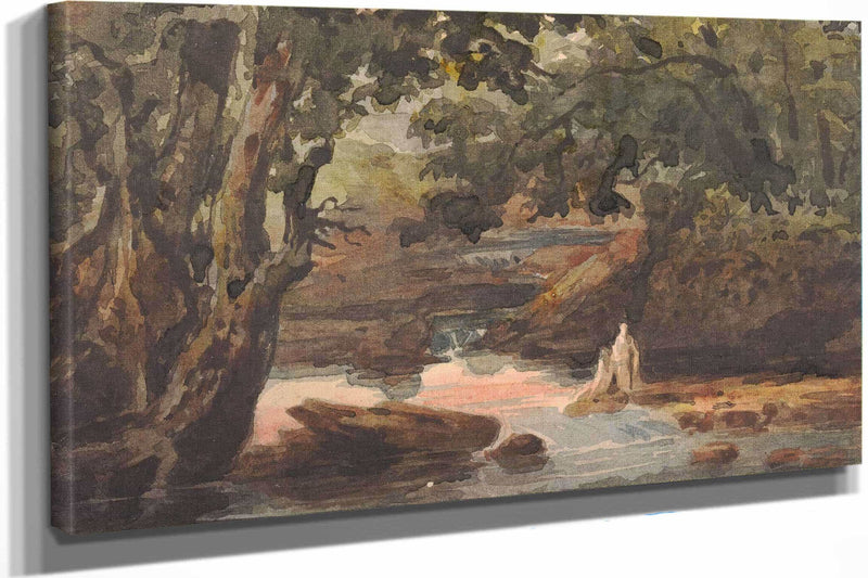 Two Figures In Stream Bordered By Large Trees by Thomas Sully