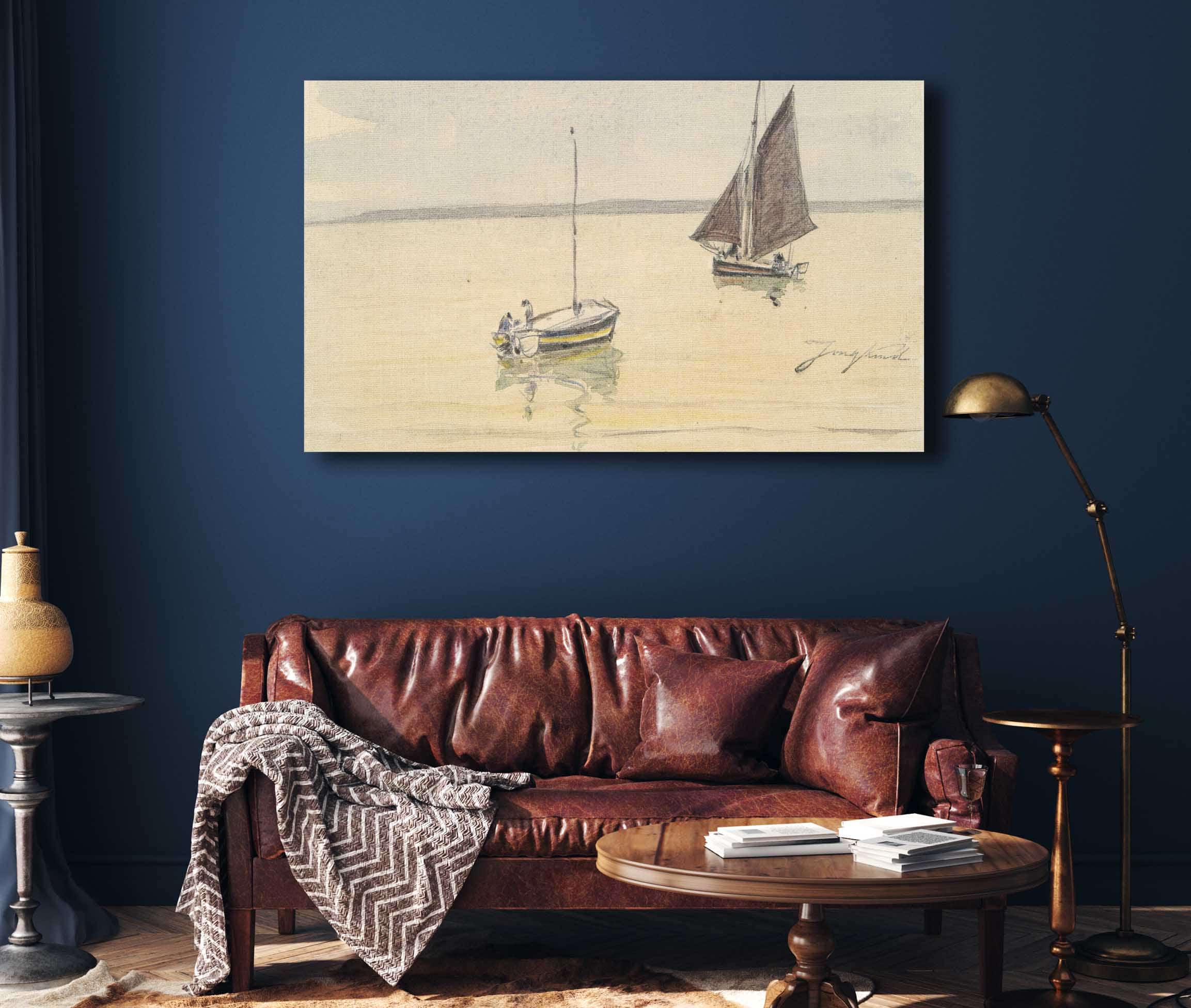 Two Fishing Boats On Calm Water Mid To Late Th Century by Johan Barthold Jongkind