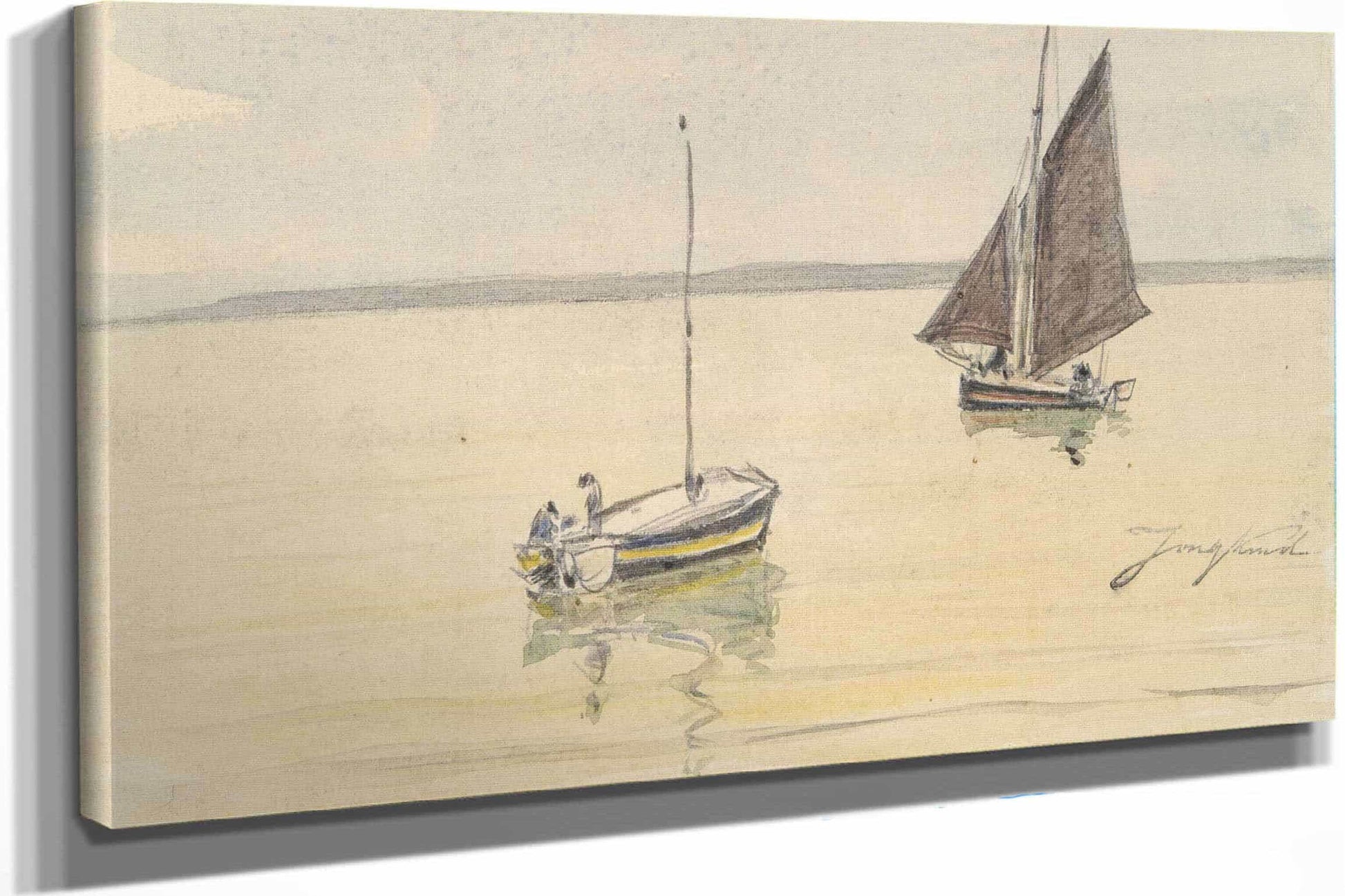 Two Fishing Boats On Calm Water Mid To Late Th Century by Johan Barthold Jongkind