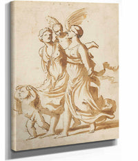 Two Girls Accompanied By Cupid by Nicolas Poussin