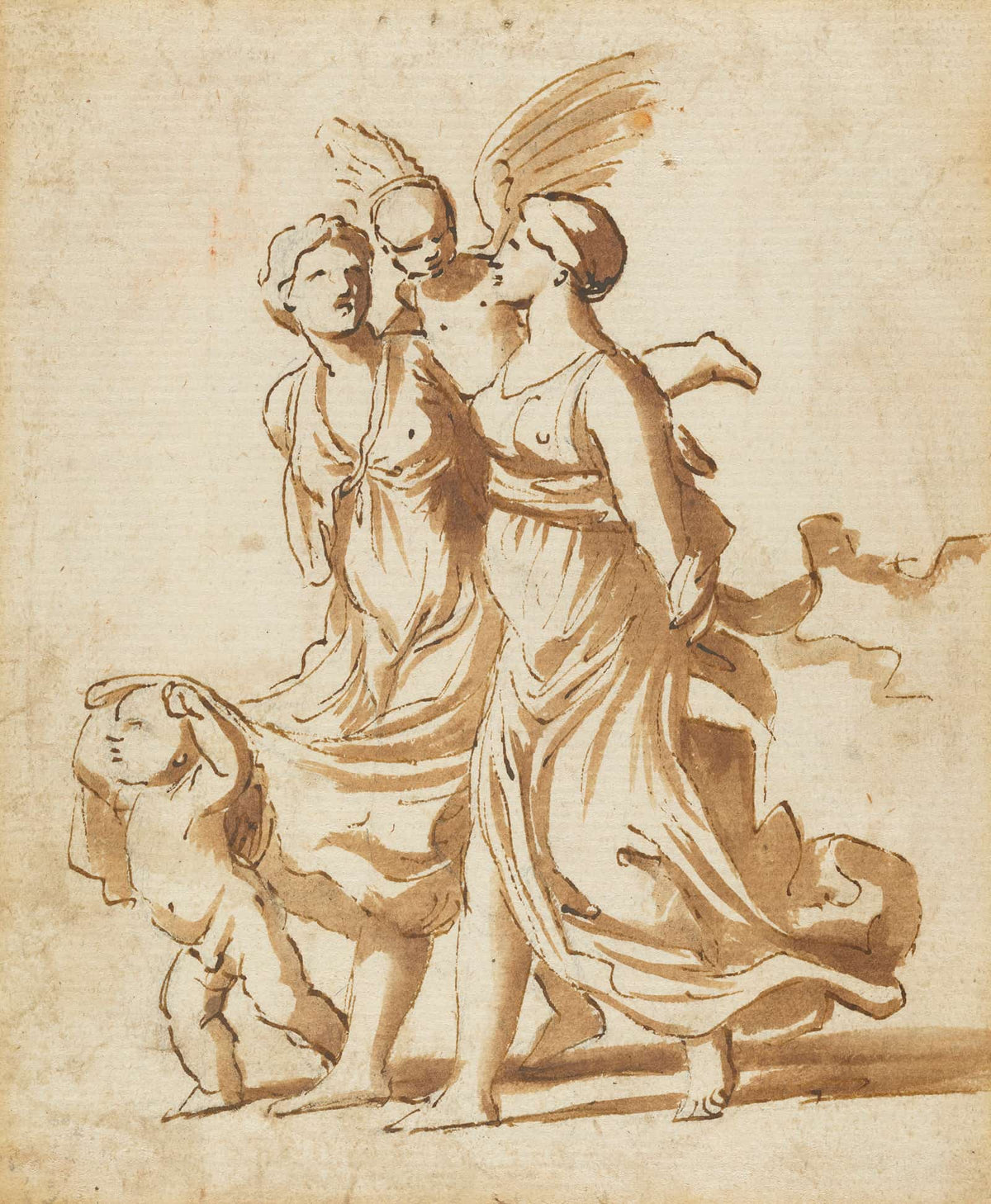 Two Girls Accompanied By Cupid by Nicolas Poussin