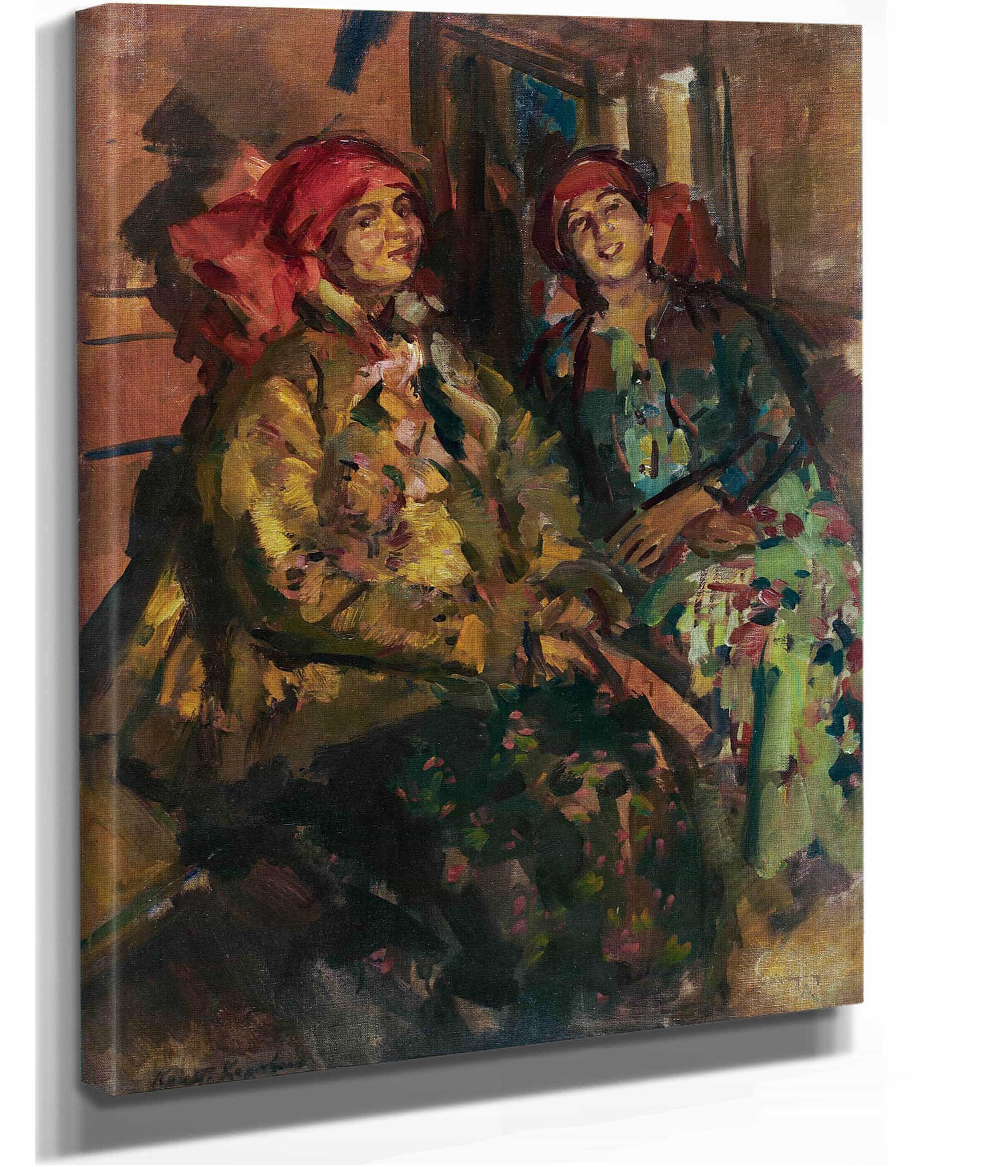 Two Girls In Peasant Costumes by Konstantin Alexeevich Korovin