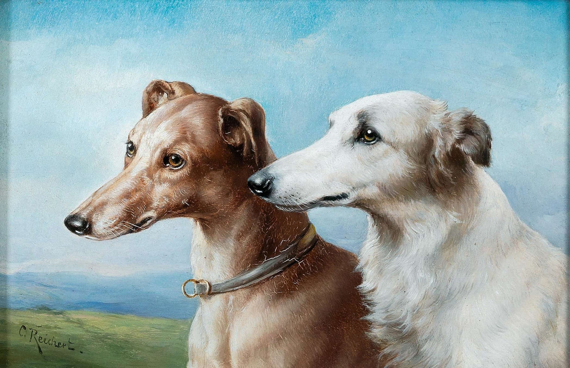 Two Greyhounds by Carl Reichert