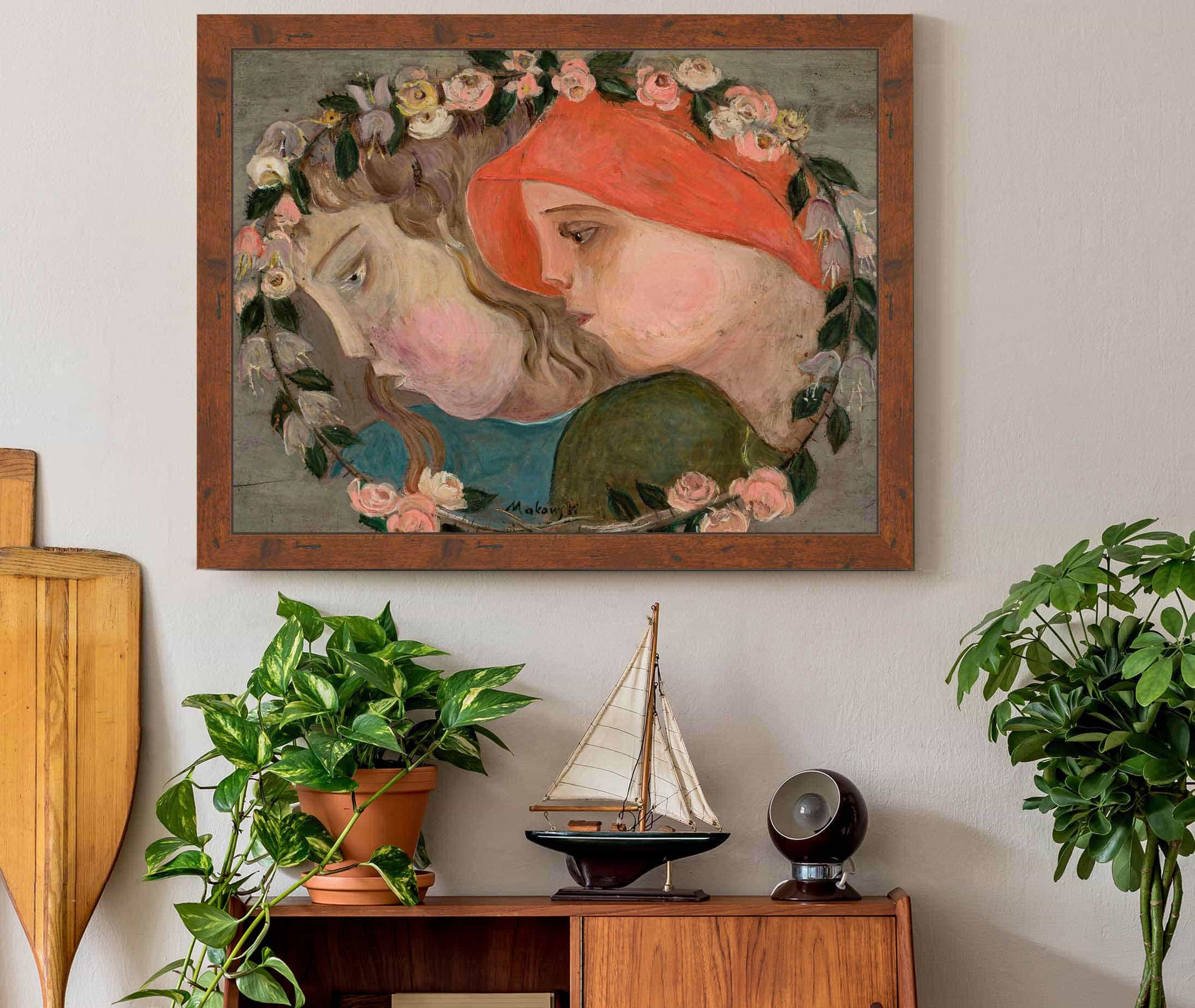 Two Heads Of Little Girls In A Garland Of Flowers by Tadeusz Makowski