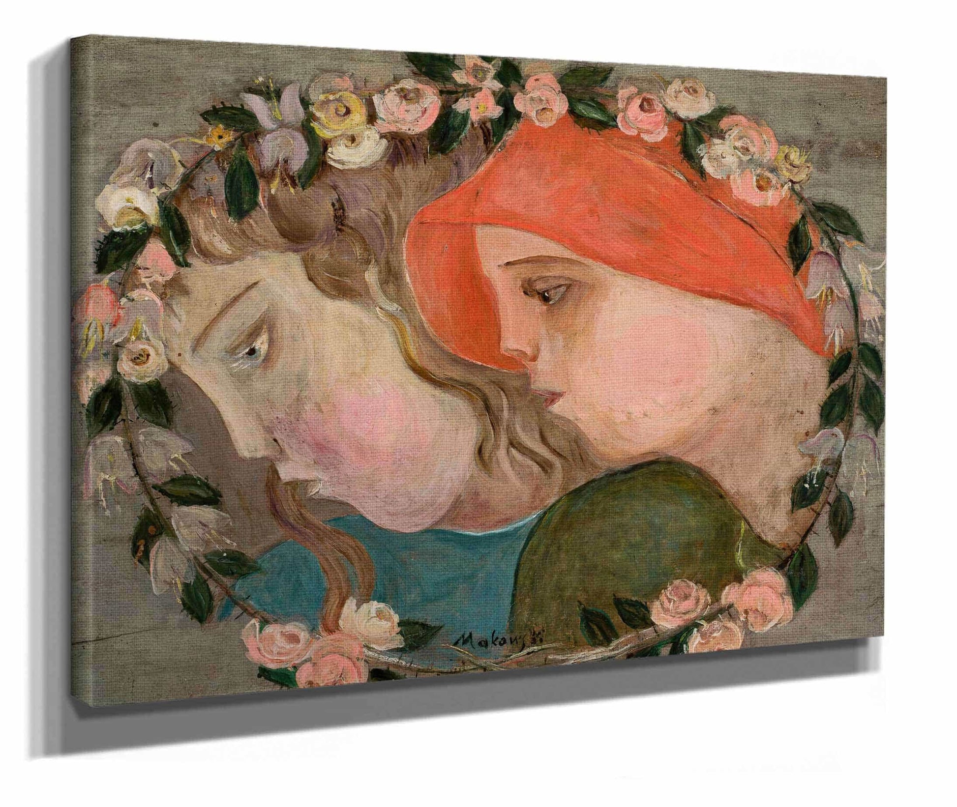 Two Heads Of Little Girls In A Garland Of Flowers by Tadeusz Makowski