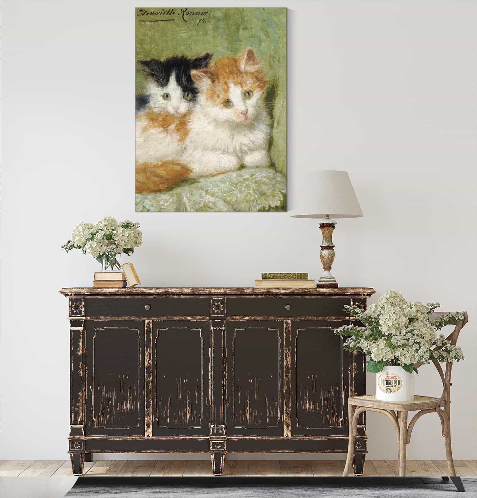 Two Kittens Sitting On A Cushion by Henriette Ronner Knip