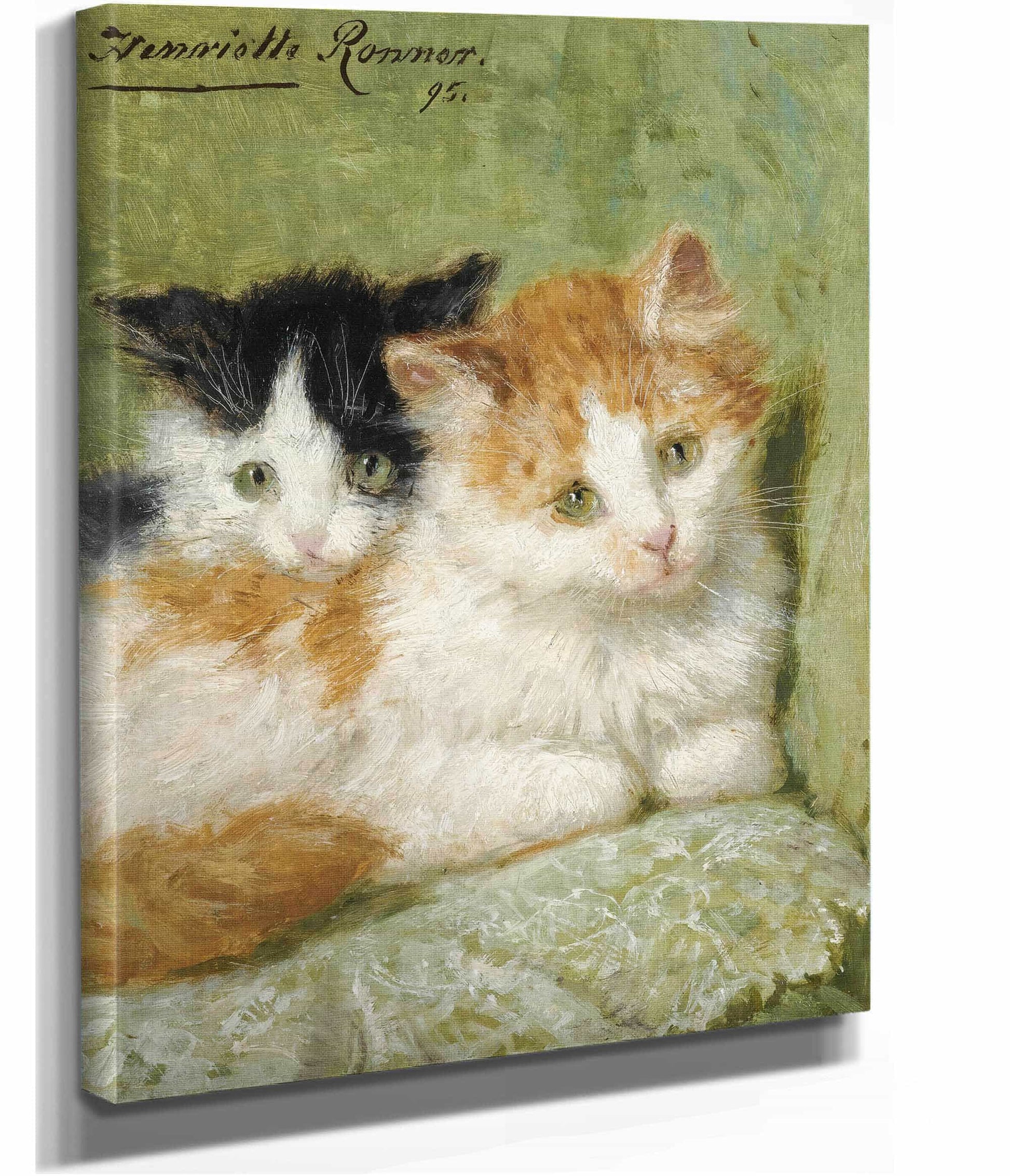 Two Kittens Sitting On A Cushion by Henriette Ronner Knip