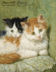 Two Kittens Sitting On A Cushion by Henriette Ronner Knip
