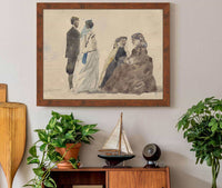 Two Ladies Seated And A Couple Walking On The Beach by Eugene Boudin