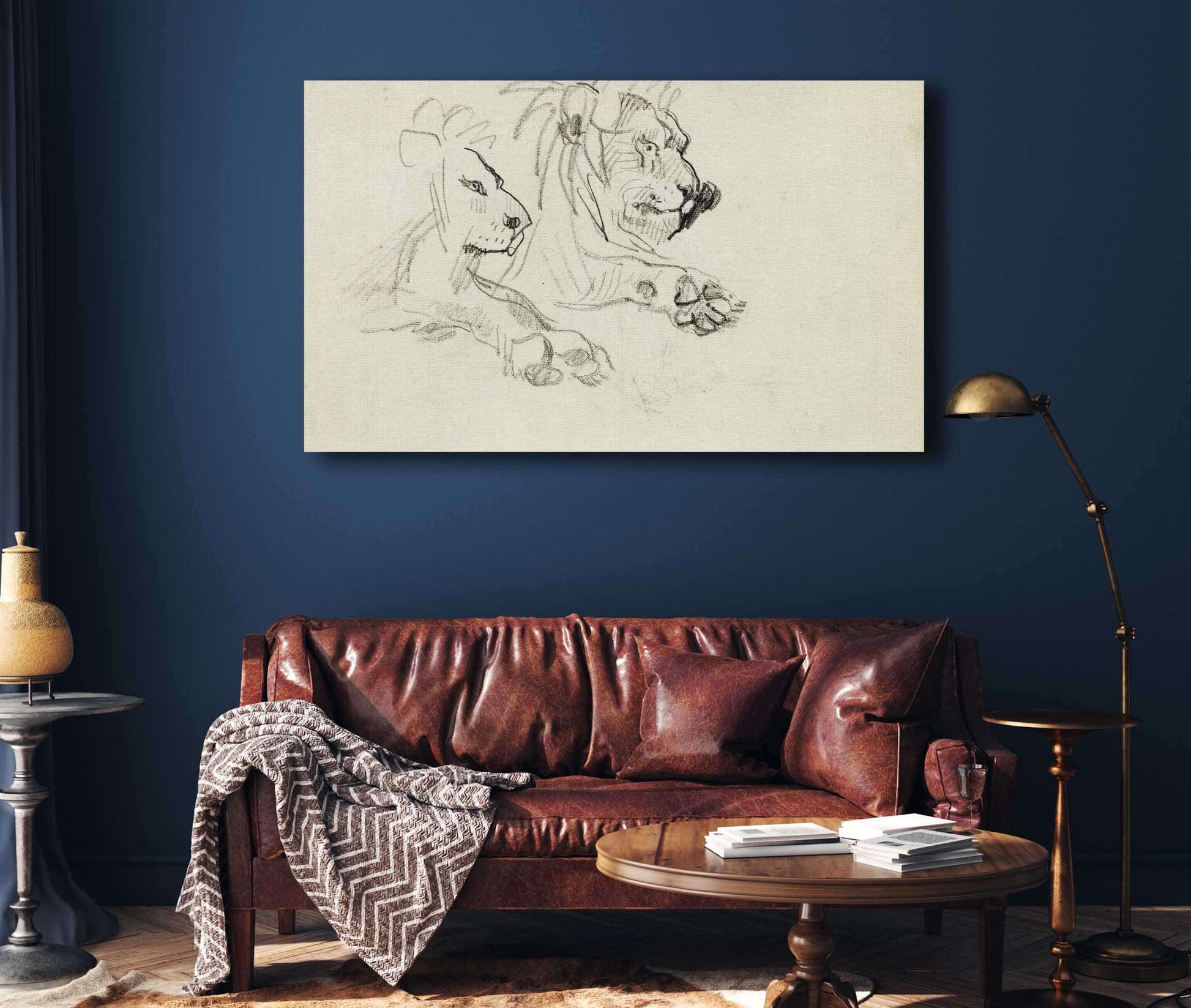 Two Lion Studies  by Theodore Gericault