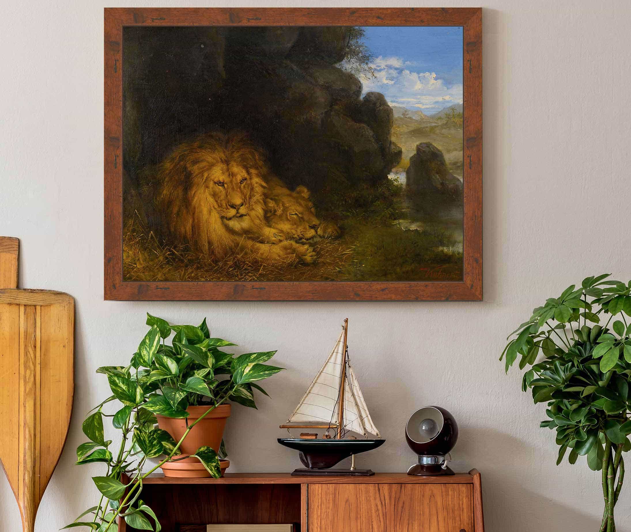 Two Lions In A Cave by Wilhelm Kuhnert