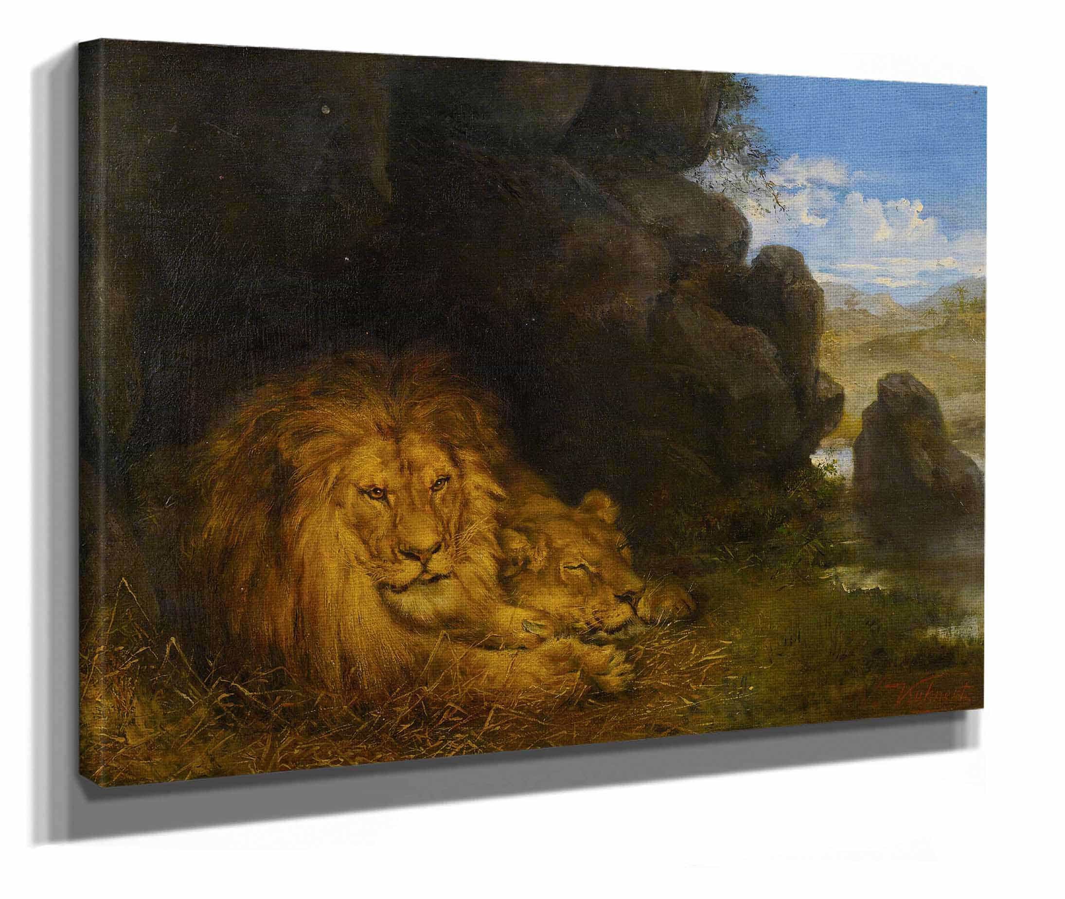 Two Lions In A Cave by Wilhelm Kuhnert