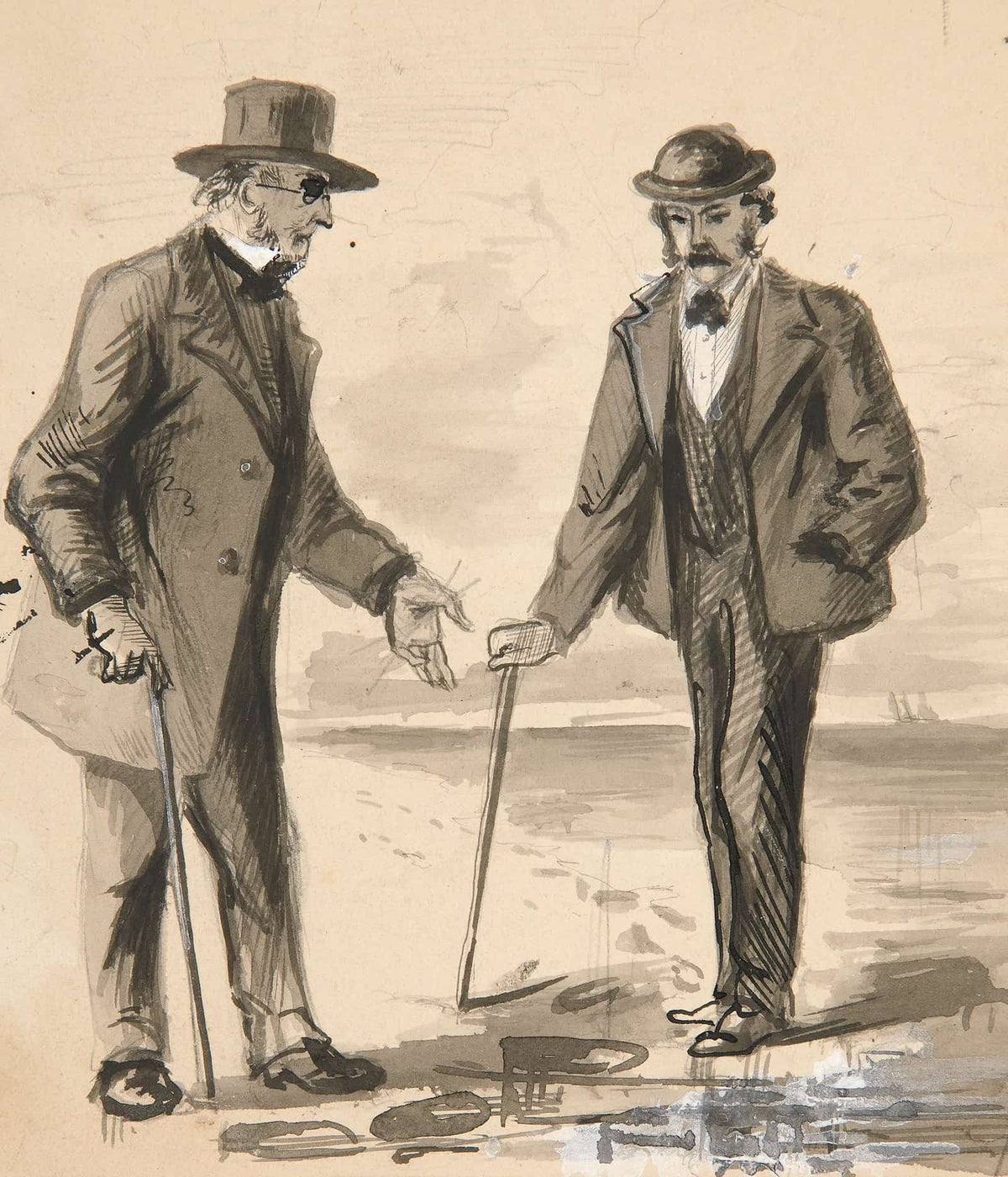 Two Men Conversing On Seashore by Edwin Austin Abbey