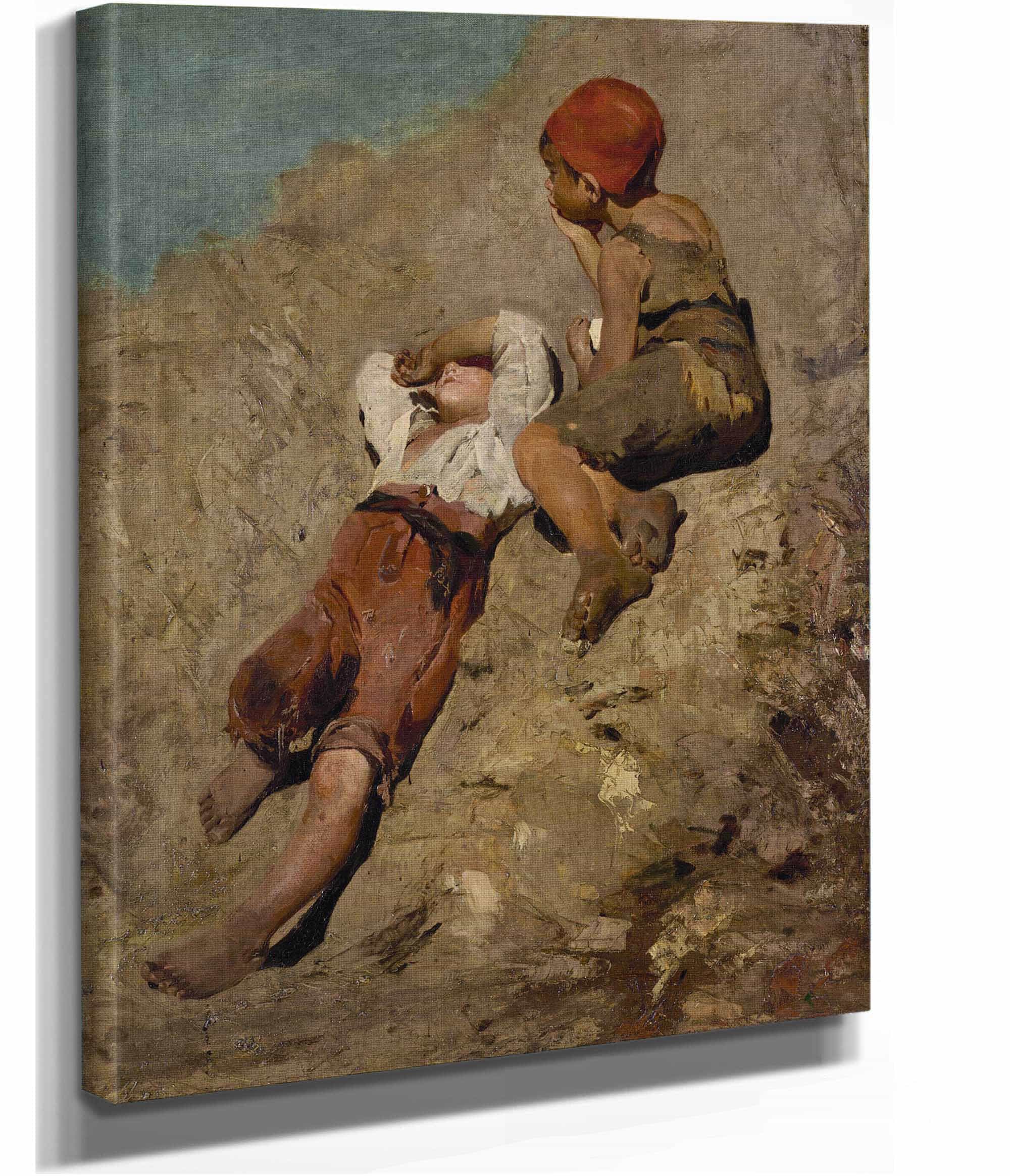 Two Peasant Boys On A Slope by Franz Von Lenbach