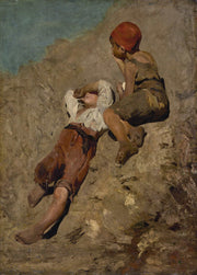 Two Peasant Boys On A Slope by Franz Von Lenbach