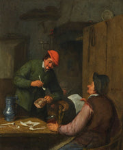 Two Peasants Smoking Drinking And Reading At An Inn by Adriaen Van Ostade