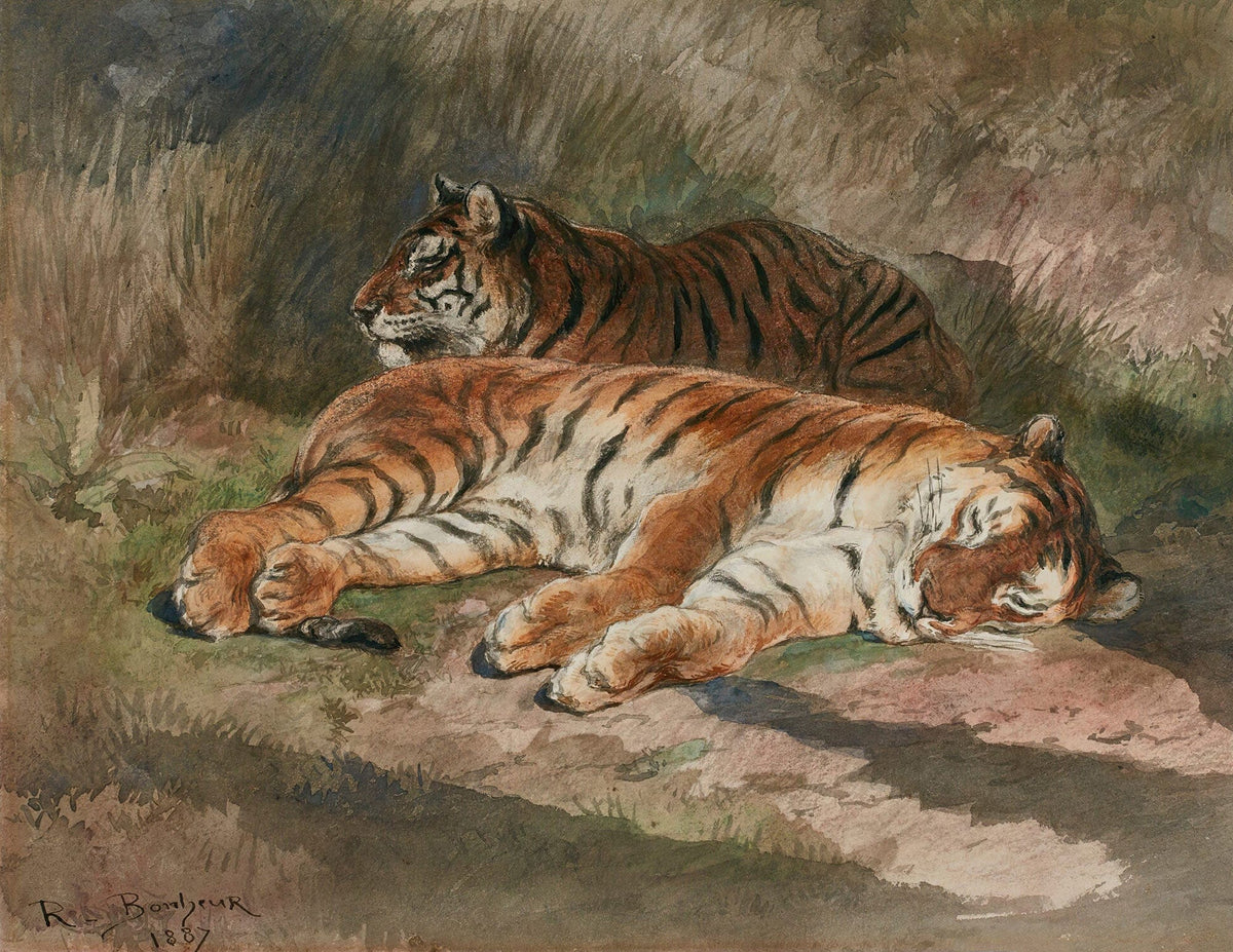 Two Recumbent Tigers by Rosa Bonheur