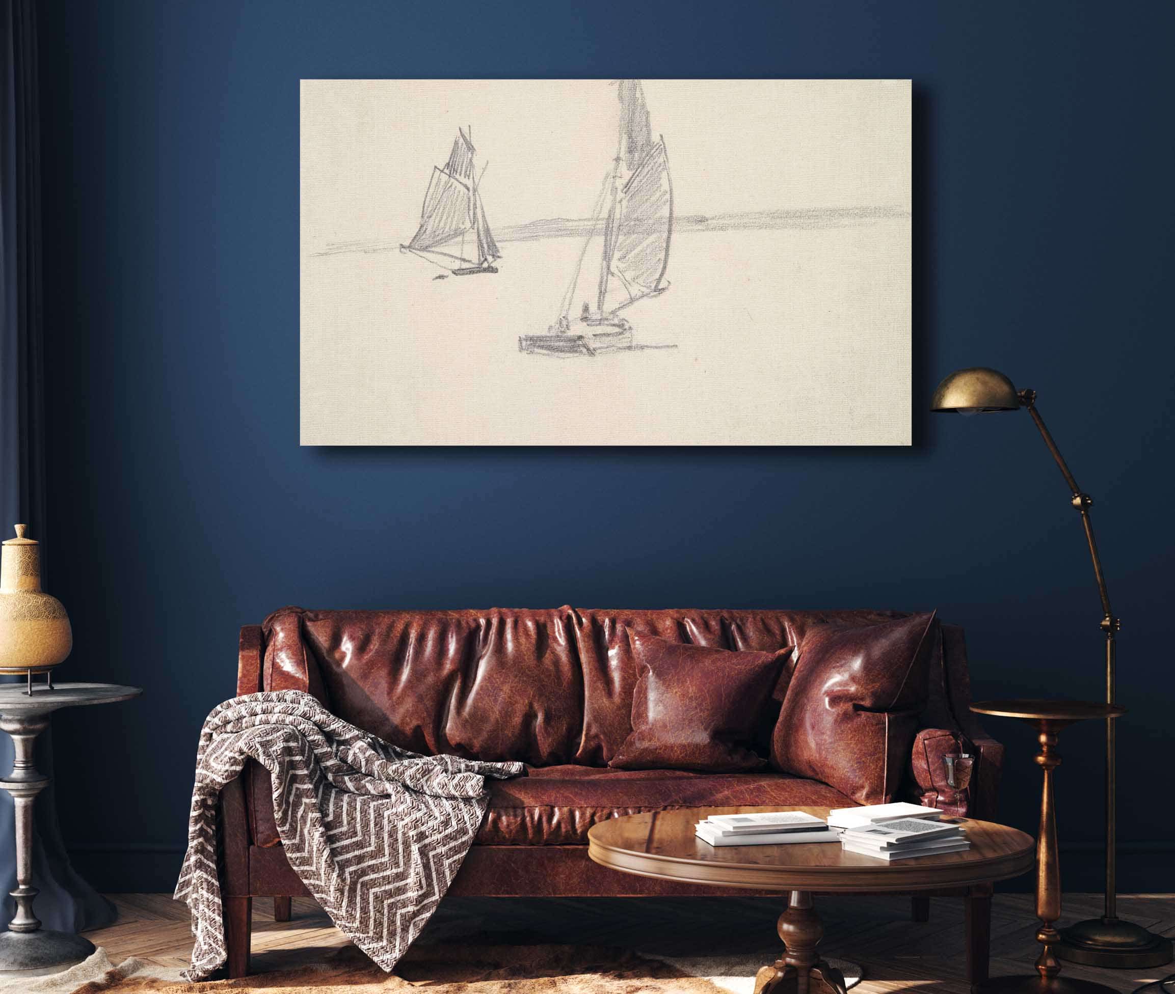 Two Sailboats On Calm Water Mid To Late Th Century by Johan Barthold Jongkind