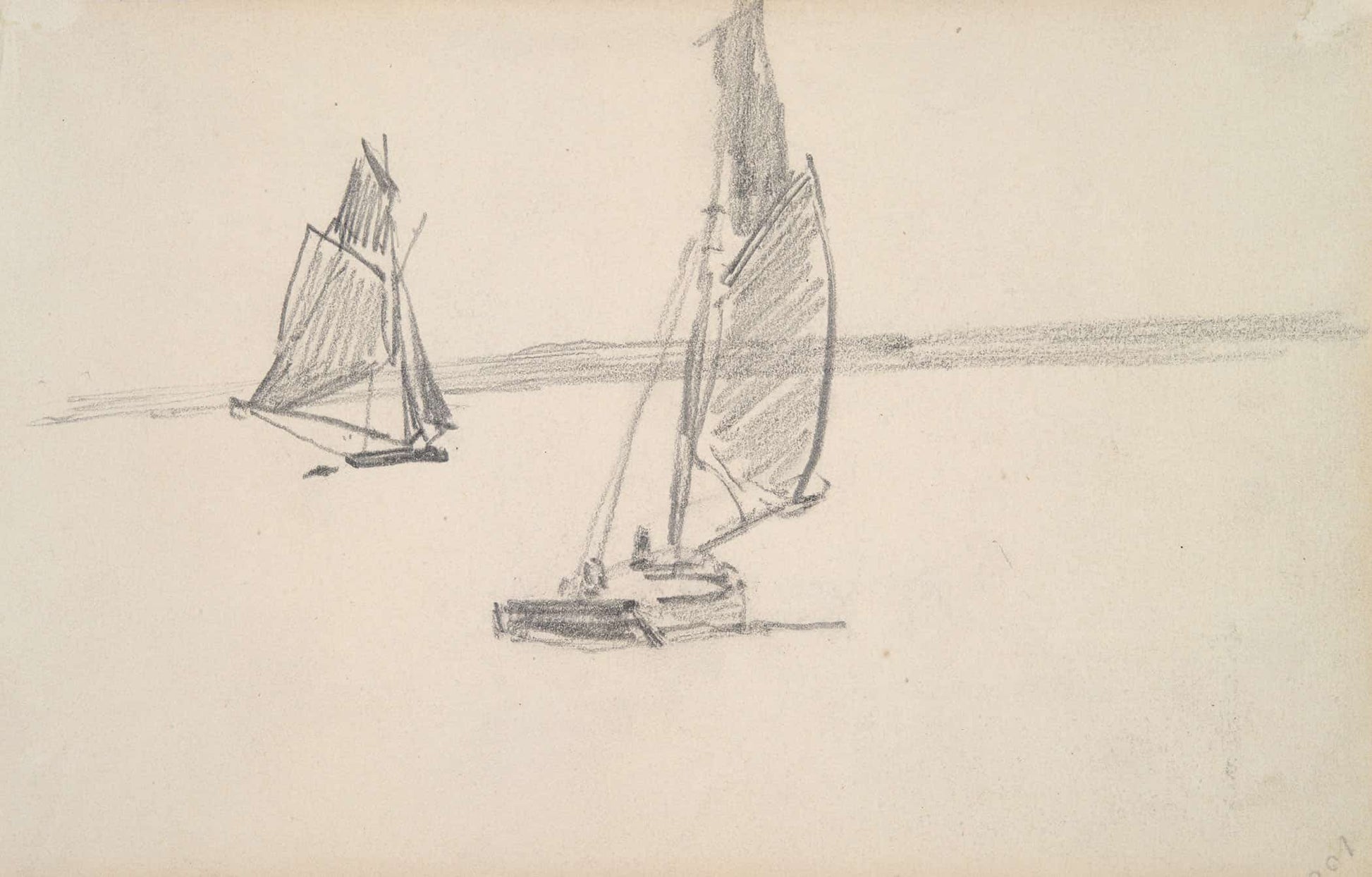 Two Sailboats On Calm Water Mid To Late Th Century by Johan Barthold Jongkind