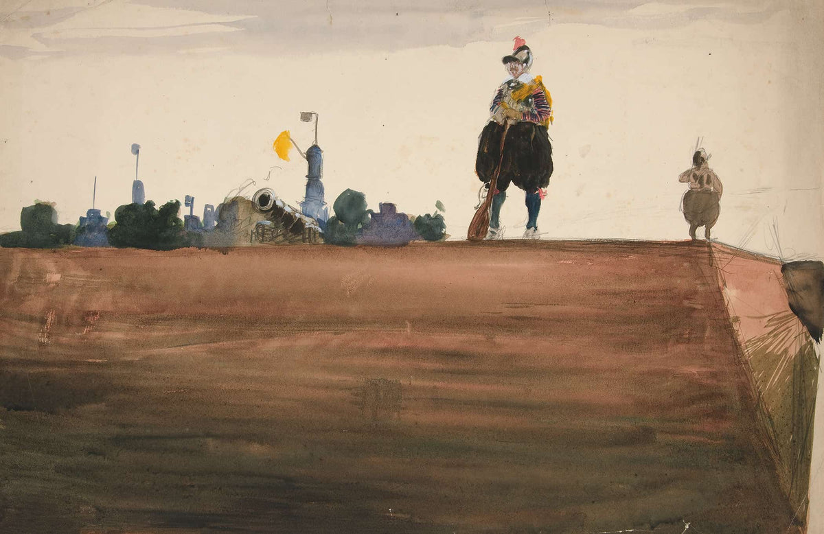 Two Sentries Atop A Fortress Wall by Edwin Austin Abbey