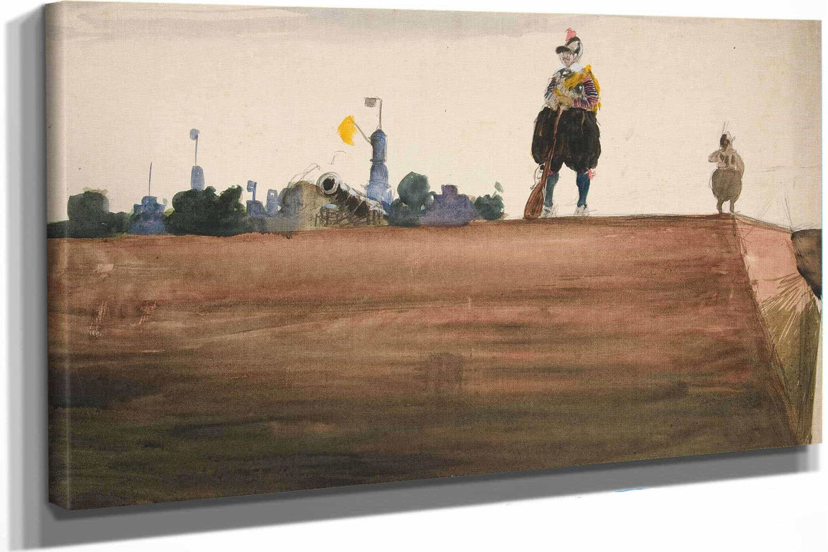 Two Sentries Atop A Fortress Wall by Edwin Austin Abbey