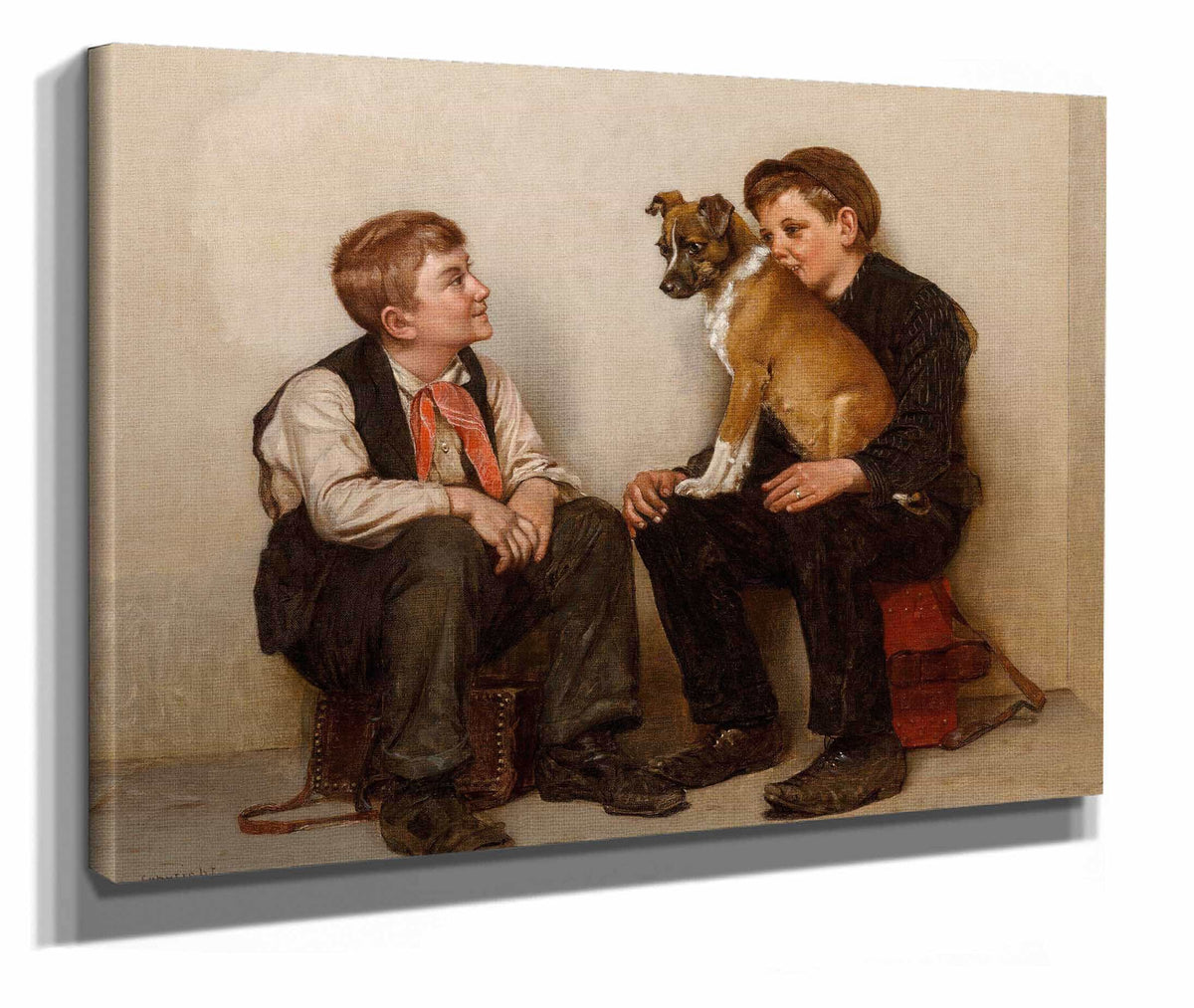 Two Shoeshine Boys With A Dog by John George Brown