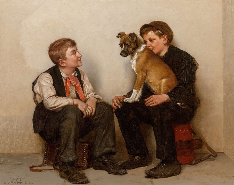 Two Shoeshine Boys With A Dog by John George Brown